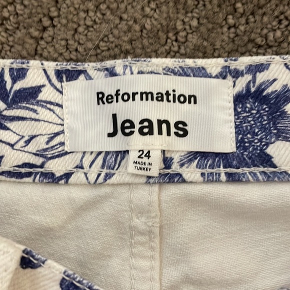 Reformation Toile High Rise Straight Jeans- Blue fruit and floral print - Picture 5 of 7